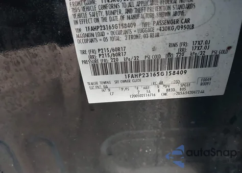 2005 Ford Five Hundred Se z USA, uszkodzony, nr VIN 1FAHP23165G158409